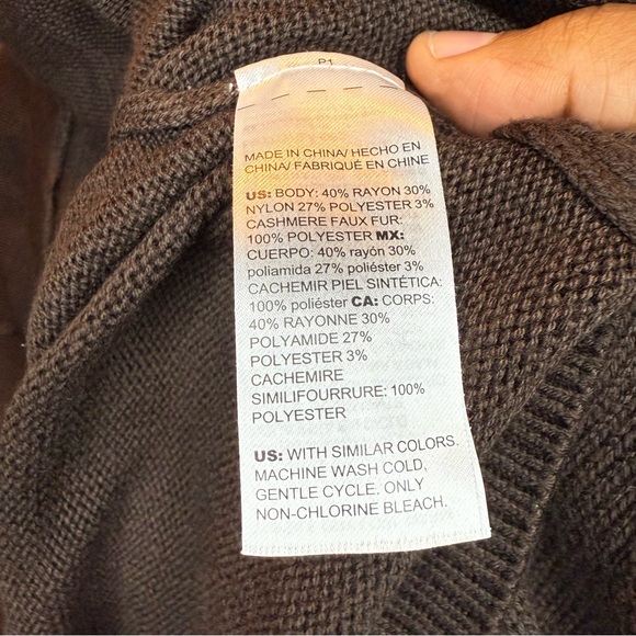 Chico’s size 3(16) Faux Fur Cuff Brown Sweater - Picture 2 of 8